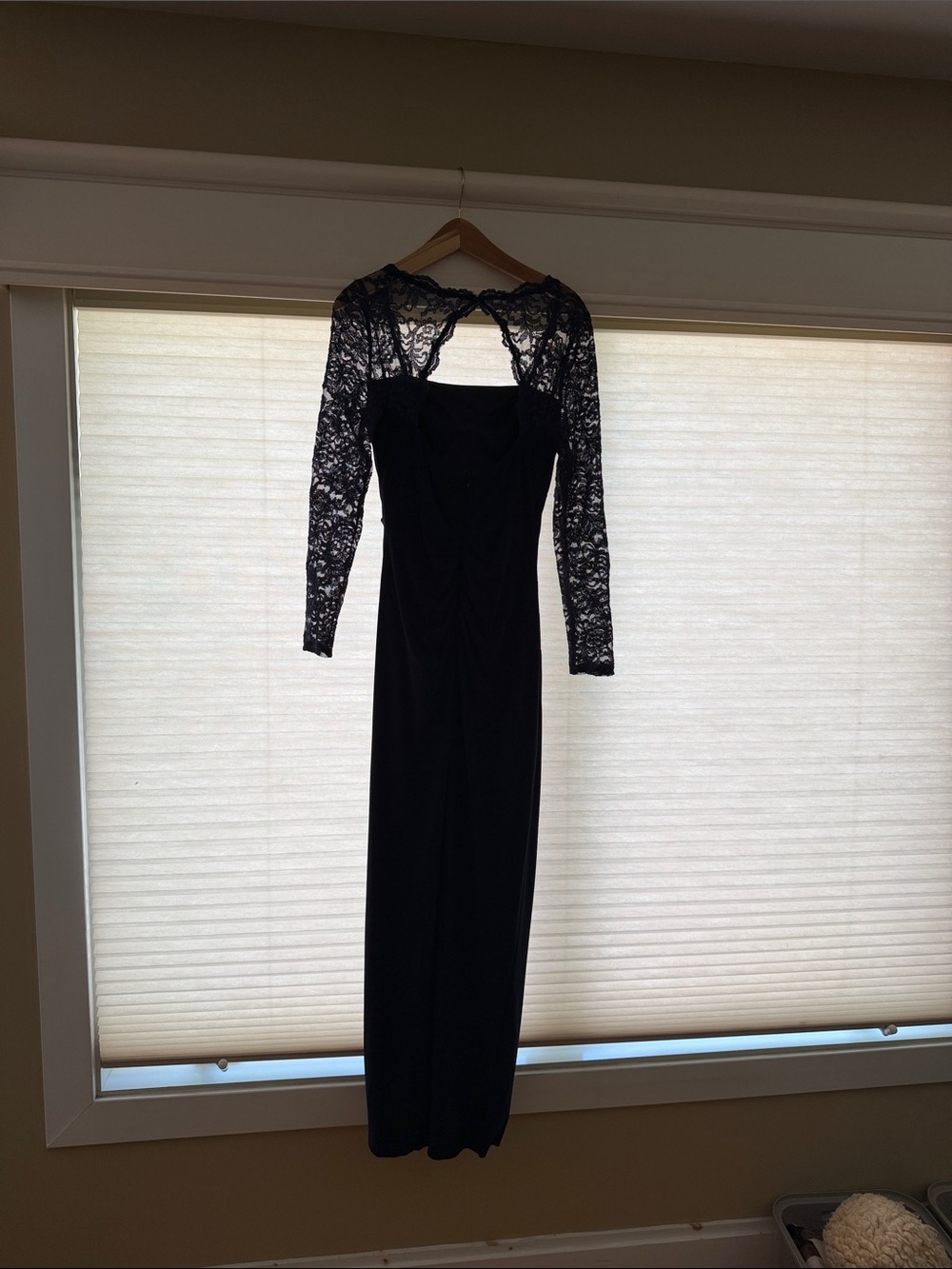 Betsy & Adam navy Long Lace Sleeve Evening Gown - Picture 5 of 5